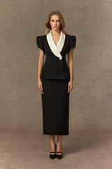 Simply Beloved Black Color Block Top & Pencil Skirt Set