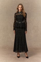 A Love Thing Black Beaded Lace Top & Mermaid Skirt Set
