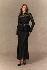 A Love Thing Black Beaded Lace Top & Mermaid Skirt Set