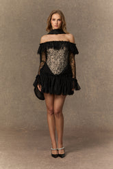 Instant Attraction Black Off Shoulder Lace Corset Mini Dress