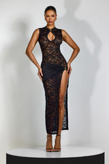 Victoria Sleeveless High Slit Lace Maxi Dress
