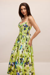 Zora Abstract Print Pleated Maxi Dress
