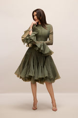 Gloria Long Sleeve Flared Hem Midi Dress