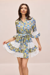 Belle Paisley Print Half Sleeve Mini Dress