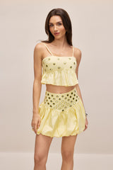 Irene Mirror Embellished Crop Top & Bubble Skirt Set