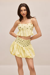 Irene Mirror Embellished Crop Top & Bubble Skirt Set