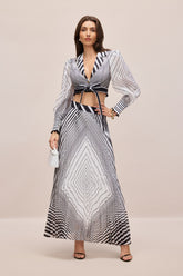 Tina Geometric Print V-neck Crop Top & Maxi Skirt Set