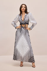 Tina Geometric Print V-neck Crop Top & Maxi Skirt Set