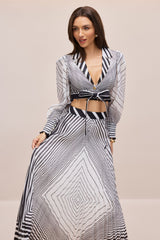 Tina Geometric Print V-neck Crop Top & Maxi Skirt Set