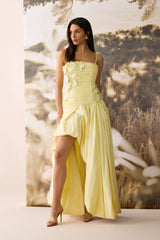 Ophelia Floral Applique Asymmetric Hem Maxi Dress