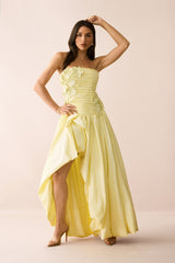 Ophelia Floral Applique Asymmetric Hem Maxi Dress