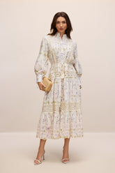 Rosanne Floral Print Long Sleeve Midi Dress