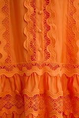 Gorgeous Essence Orange Lace Trim Tiered Mini Dress