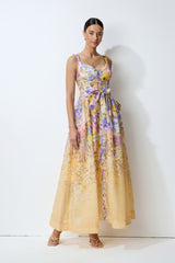 Feel the Sun Yellow Floral Print Sweetheart Maxi Dress