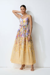 Feel the Sun Yellow Floral Print Sweetheart Maxi Dress
