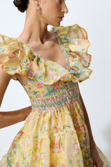 Favorite Little Moment Yellow Floral Print V-Neck Mini Dress