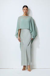 Whisper of Glamour Green Sheer Cape & Satin Maxi Dress Set