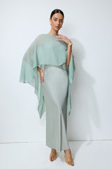 Whisper of Glamour Green Sheer Cape & Satin Maxi Dress Set