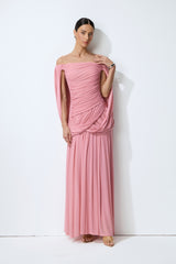 Glamorous Disposition Pink Off Shoulder Draped Maxi Dress