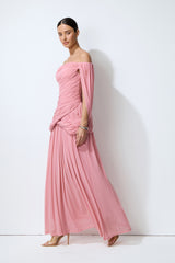 Glamorous Disposition Pink Off Shoulder Draped Maxi Dress