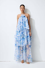 Breeze Emotion Blue Floral Print Halter Neck Maxi Dress
