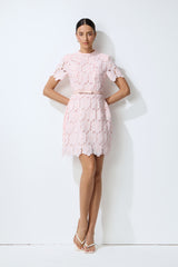 Sweet Darling Pink Floral Lace Short Sleeve Mini Dress