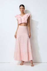 Made for Sunshine Pink Eyelet Embroidery Ruffled Crop Top & Skirt Set