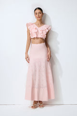 Made for Sunshine Pink Eyelet Embroidery Ruffled Crop Top & Skirt Set