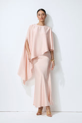 Effortless Elegance Pink Draped Cape Top & Maxi Skirt Set