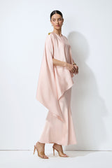 Effortless Elegance Pink Draped Cape Top & Maxi Skirt Set