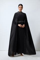 Luxe Simplicity Black Pearl Embellished Cape & Dress Set