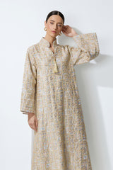 Luxe Evening Grey Geometric Embroidered Kaftan Maxi Dress