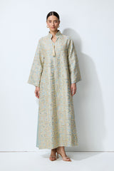 Luxe Evening Blue Geometric Embroidered Kaftan Maxi Dress