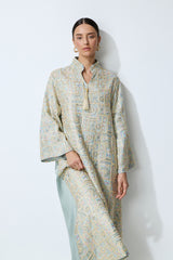 Luxe Evening Blue Geometric Embroidered Kaftan Maxi Dress