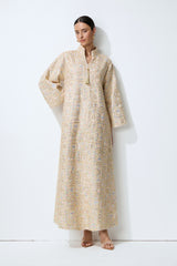 Luxe Evening Apricot Geometric Embroidered Kaftan Maxi Dress