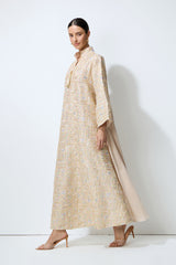 Luxe Evening Apricot Geometric Embroidered Kaftan Maxi Dress