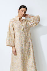 Luxe Evening Apricot Geometric Embroidered Kaftan Maxi Dress