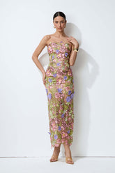 A Blooming Moment Nude Floral Embroidered Strapless Maxi Dress