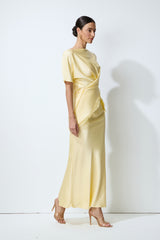 Falling for this Yellow Lace Trim Blouse & Satin Skirt Set
