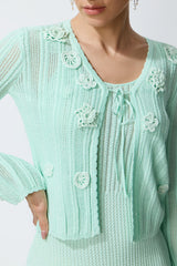 Magic Memory Mint Green Floral Applique Knit Cardigan & Slip Dress Set