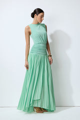 Easy To Love Green Sleeveless Pleated Maxi Dress