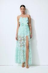 Spring Whisper Mint Flower Applique Lace Maxi Dress