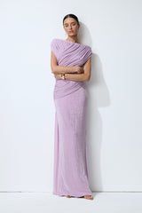 Lavender Nights Purple One Shoulder Ruched Maxi Dress