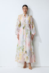 Petals in Motion White Floral Print Long Sleeve Maxi Dress