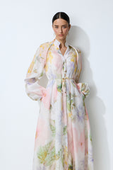 Petals in Motion White Floral Print Long Sleeve Maxi Dress