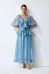 Seaside Darling Blue Striped Bow Crop Top & Skirt Set