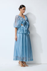 Seaside Darling Blue Striped Bow Crop Top & Skirt Set
