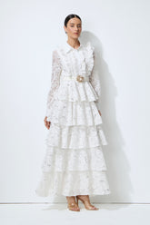 Sunkiss Veil White Sequin Embellished Tiered Lace Maxi Dress