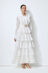 Sunkiss Veil White Sequin Embellished Tiered Lace Maxi Dress