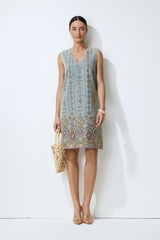 Casual Crush Blue Sequin Embroidered V-Neck Mini Dress